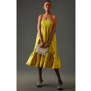 Dhruv Kapoor Smocked Cerise Dress color chartreuse